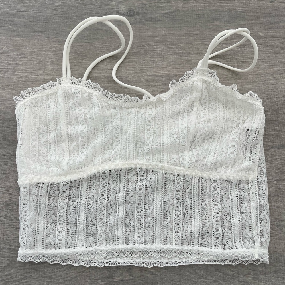 White Lace Crossover Strap Crop Top Size XS